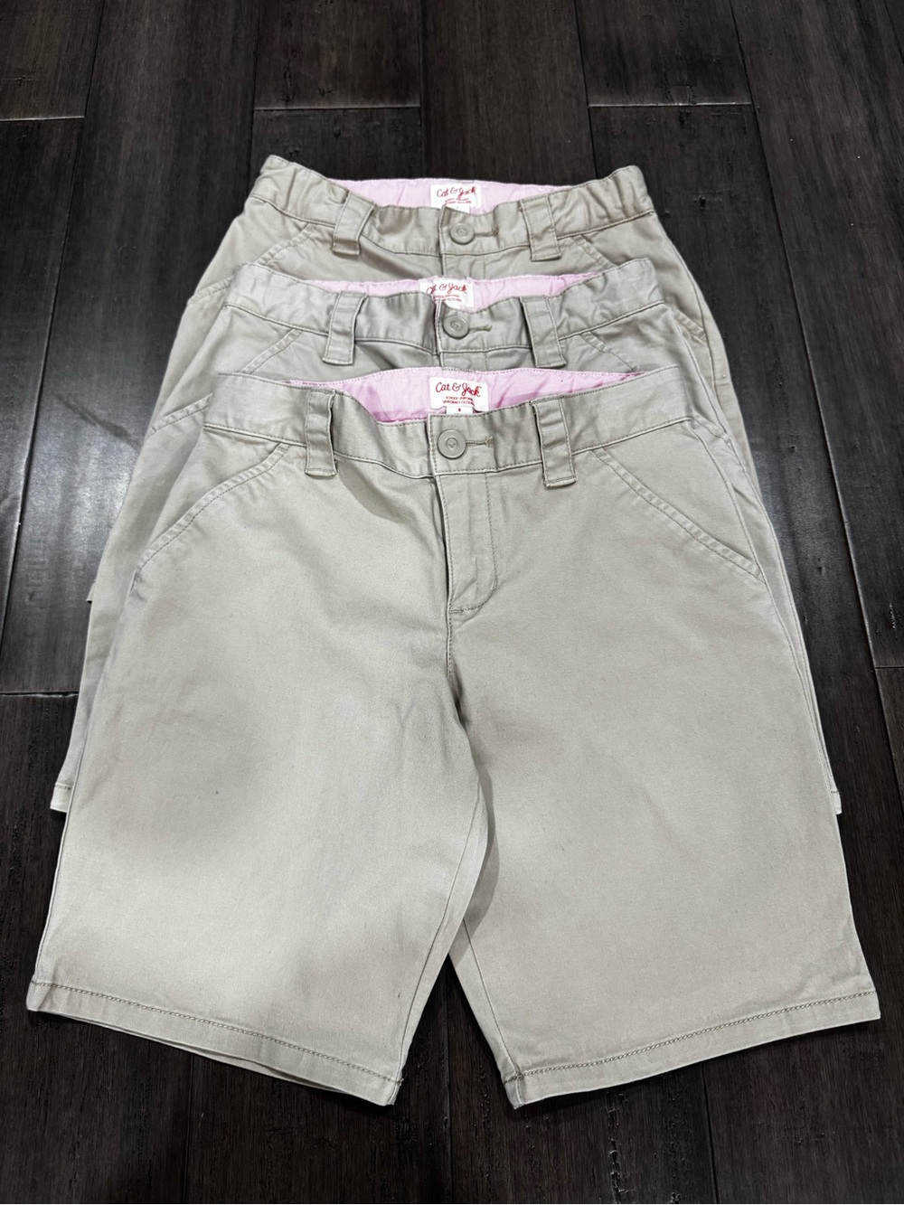 Uniform Cat & Jack Girls' Khaki Shorts with Pink Waistband Detail